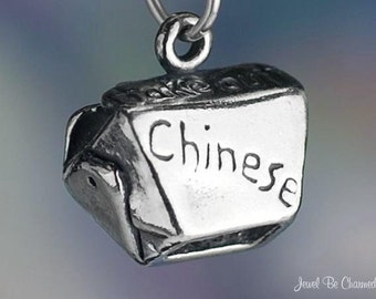 Sterling Silver Chinese Food Charm Restaurant Take Out Box Container