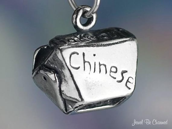 Sterling Silver Chinese Food Charm Restaurant Take Out Box Container