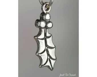 Sterling Silver Holly Leaf Charm Leaves and Berries Holiday Solid .925