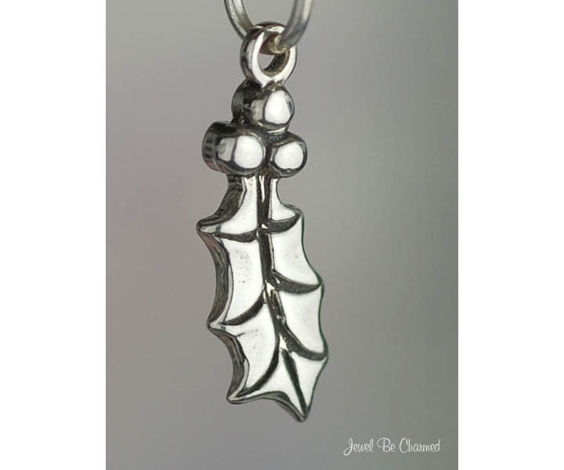 Sterling Silver Holly Leaf Charm Leaves and Berries Holiday Solid .925 image 1