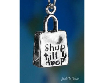 Sterling Silver Shopping Bag Charm Shop Till You Drop 3D Solid .925