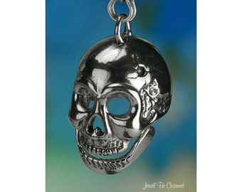 Sterling Silver Large Skull Charm with Movable Jaw Human 3D Solid .925