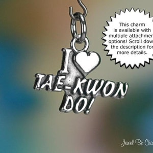 Sterling Silver Taekwondo Charm Heart I Love Tae-Kwon Do Solid .925 image 2