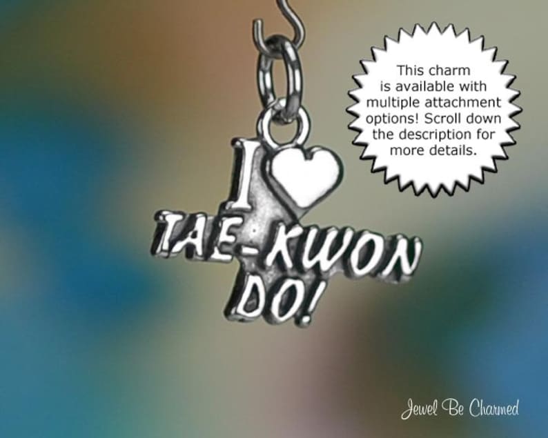 Sterling Silver Taekwondo Charm Heart I Love Tae-Kwon Do Solid .925 image 2