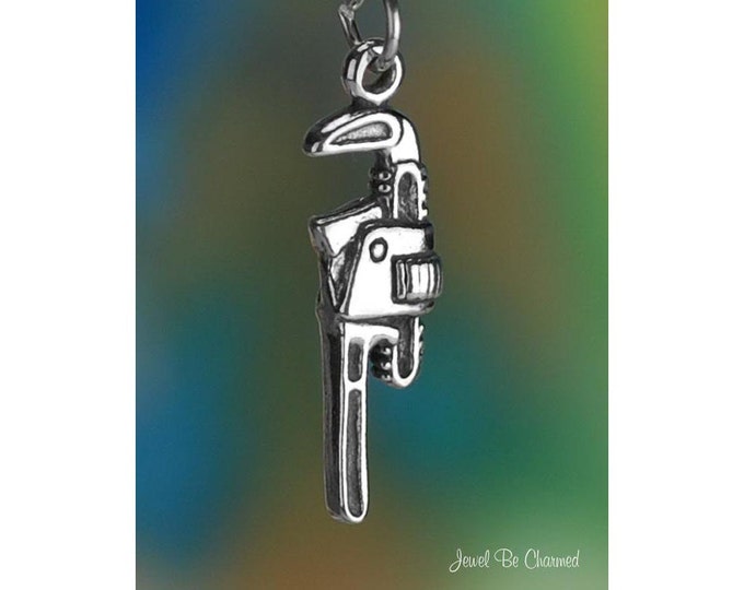 Sterling Silver Pipe Wrench Charm Tool Stillson Wrenches 3D Solid .925