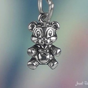 Miniature Sterling Silver Happy Teddy Bear Charm Smiling Teddies .925