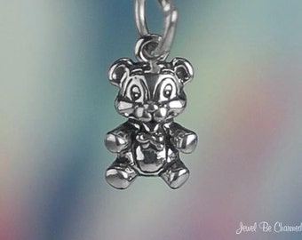Miniature Sterling Silver Happy Teddy Bear Charm Smiling Teddies .925