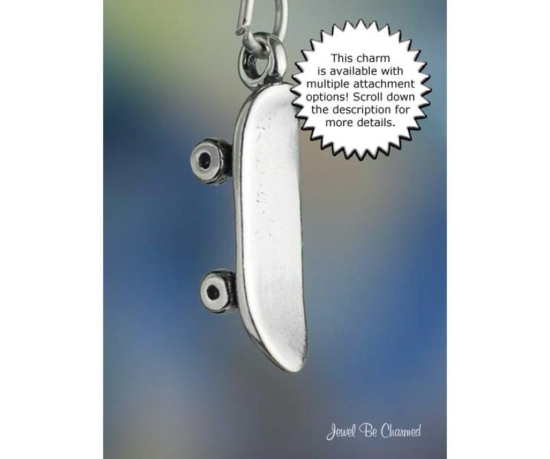 Sterling Silver Skateboard Charm Skate Deck for a Skater 3D Solid .925 image 2