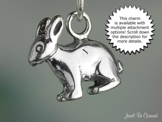 Sterling silver bunny rabbit charm with jump ring .925 add to bracelet or chain
