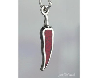 Red Sterling Silver Chili Pepper Charm Red Pepper Chile Hot Spicy .925