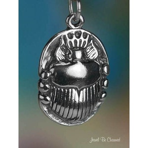 Sterling Silver Scarab Charm Ancient Egyptian Amulet Beetle Solid .925