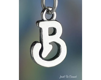 Sterling Silver Script Letter B Charm Initial Cursive Shiny Solid .925