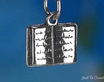 Sterling Silver Book Charm Novel for Readers Book Lovers 3D Solid .925