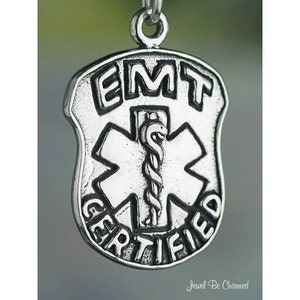Sterling Silver EMT Emergency Medical Technician Badge Charm Solid 925