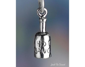 Sterling Silver Hot Sauce Charm Bottle for Spicy Food Lovers Solid 925