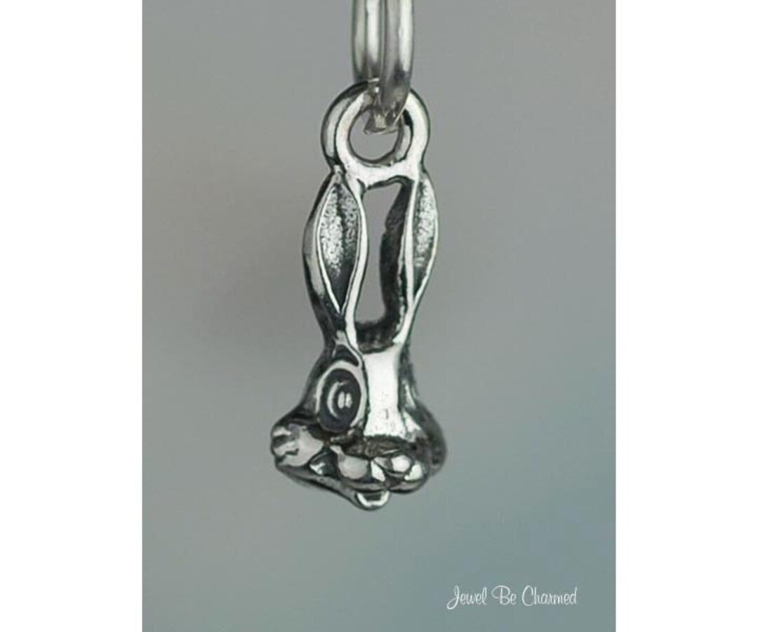 Miniature Sterling Silver Rabbit Head Charm Happy Bunny Tiny Solid 925 ...