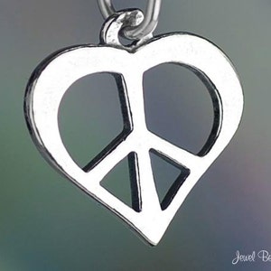 Sterling Silver Peace Sign Heart Charm Cutout Theme Love Solid .925