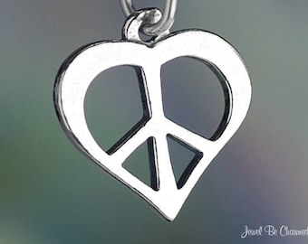 Sterling Silver Peace Sign Heart Charm Cutout Theme Love Solid .925