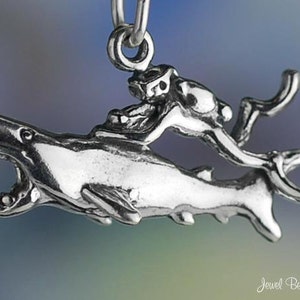 Sterling Silver Scuba Diving Charm Diver Shark Swimming 3D Solid .925