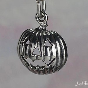 Sterling Silver Jack-o-Lantern Pumpkin Charm Halloween Solid .925 image 1