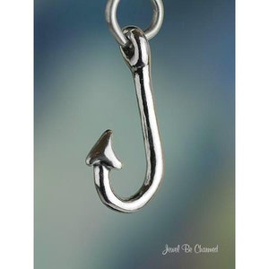 Sterling Silver Fish Hook Charm for Fishing Fishermen 3D Solid .925