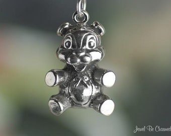 Smiling Sterling Silver Happy Teddy Bear Charm Cartoon Teddies .925