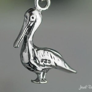 Sterling Silver Pelican Charm Ocean Water Bird Pelicans 3D Solid .925