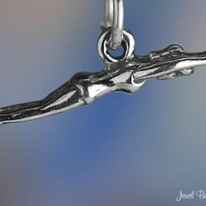 Small Sterling Silver Swimmer Charm Female Swimming Diving Solid .925