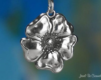 Sterling Silver Poppy Charm Garden Flower or Armistice Day Solid .925