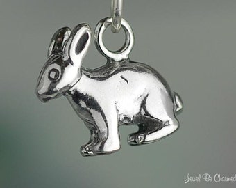 Sterling Silver Hare Wild Rabbit Charm Bunny Jackrabbit 3D Solid .925