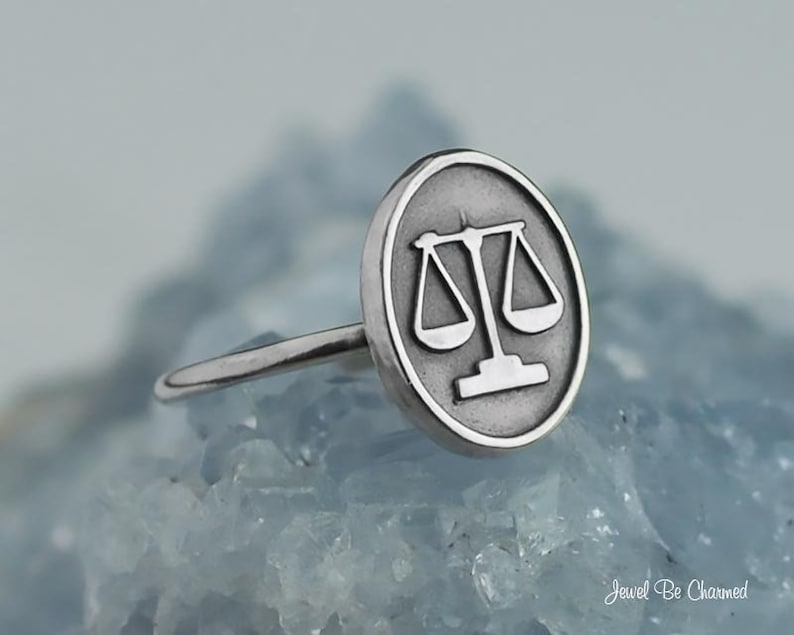 Sterling Silver Scales of Justice Ring Solid 925 Law Rings Etsy