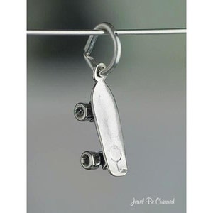 Miniature Sterling Silver Skateboard Charm Skate Deck Tiny Solid .925