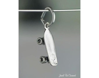 Miniature Sterling Silver Skateboard Charm Skate Deck Tiny Solid .925