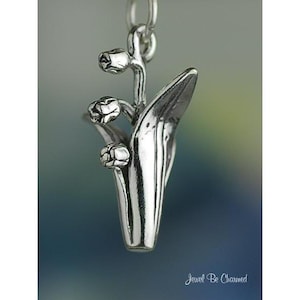 Sterling Silver Lily of the Valley Charm Spring Flower 3D Solid .925 image 1