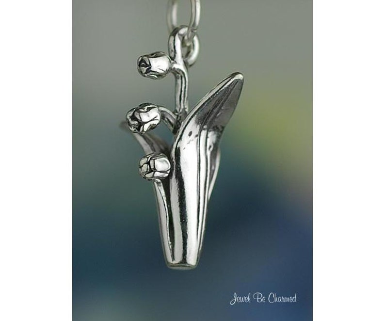Sterling Silver Lily of the Valley Charm Spring Flower 3D Solid .925 image 1