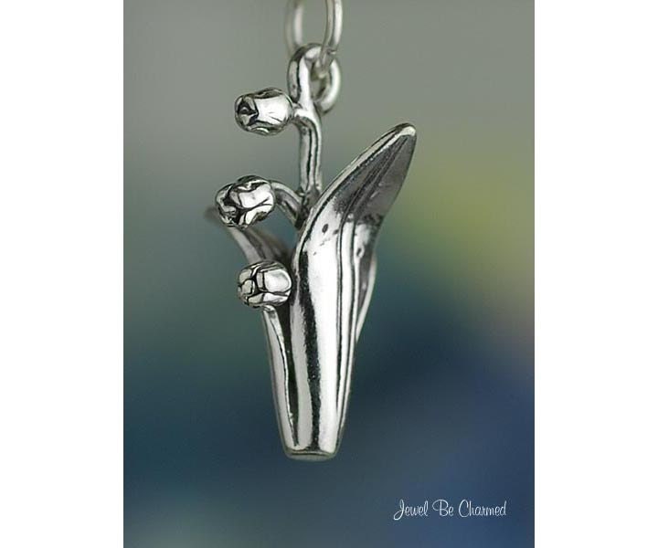 Sterling Silver Lily of the Valley Charm Spring Flower 3D Solid .925