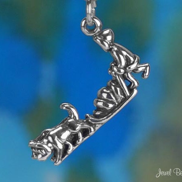 Sterling Silver Musher Sled Dog Charm Husky Malamute 3D Solid .925