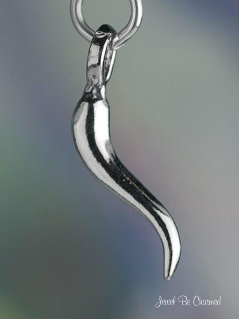 Solid 925 Sterling Silver Italian Horn Pendant (Cornicello) - 40mm Luck Charm For Men & Women