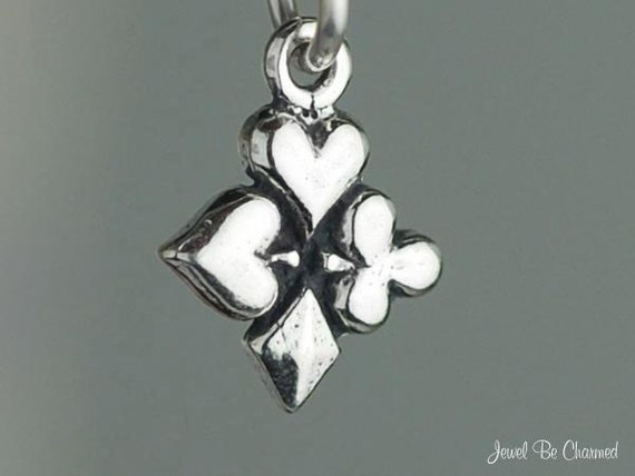 Miniature Sterling Silver Playing Card Suits Charm Very Small Tiny 925