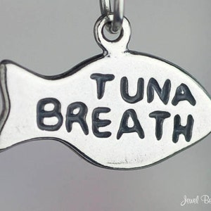 Sterling Silver Tuna Breath Charm for Cat Lover Silly Fish Solid .925