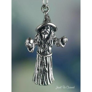 Sterling Silver Wizard Charm with Crystal Ball Magician 3D Solid .925