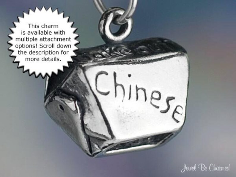 May include: Silver charm shaped like a Chinese takeout box with the word "Chinese" inscribed on the front.