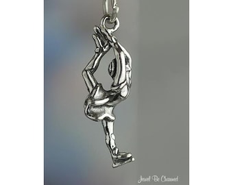 Sterling Silver Figure Skater Charm Female Ice Skating 3D Solid .925