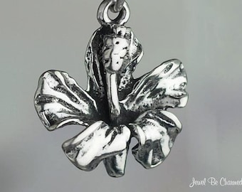 Hibiscus Charm Slide Jewelry Sterling Silver Handmade Hibiscus