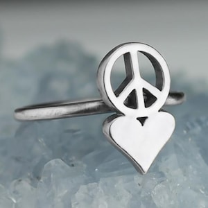 Sterling Silver Peace Love Ring Solid 925 Peace Sign Heart Custom Size