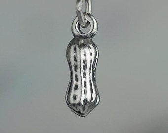 Miniature Sterling Silver Peanut Charm Snack Food Tiny 3D Solid .925