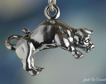 Sterling Silver Bull Charm Taurus Zodiac Astrology Bulls 3D Solid .925