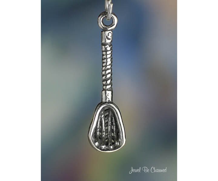 Sterling Silver Lacrosse Stick Charm LAX Sport Player Fan 3D Solid 925