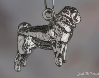 Heavy Sterling Silver Pug Charm Dog Breed Purebred Pugs 3D Solid .925