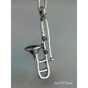 Sterling Silver Trombone Charm Instrument Music Musician 3D Solid .925